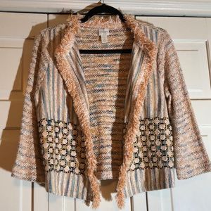 Chico’s BoHo Jacket Fringe Peach and Greens SZ 1 R1